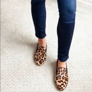 J Crew leopard print calf hair loafers